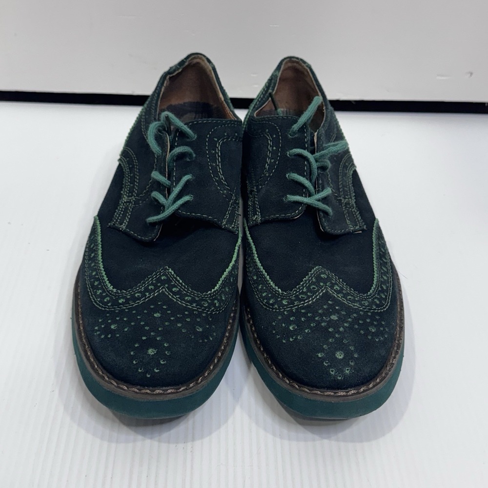 GBX Mens 8.5M Green Suede Wingtip Oxford Shoes Brogue Lace Up Dress Casual